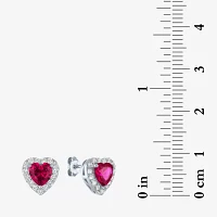 Lab Created Red Ruby Sterling Silver 10mm Heart Stud Earrings