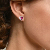 Lab Created Red Ruby Sterling Silver 10mm Heart Stud Earrings