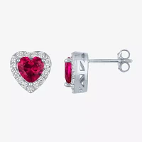 Lab Created Red Ruby Sterling Silver 10mm Heart Stud Earrings