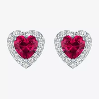 Lab Created Red Ruby Sterling Silver 10mm Heart Stud Earrings