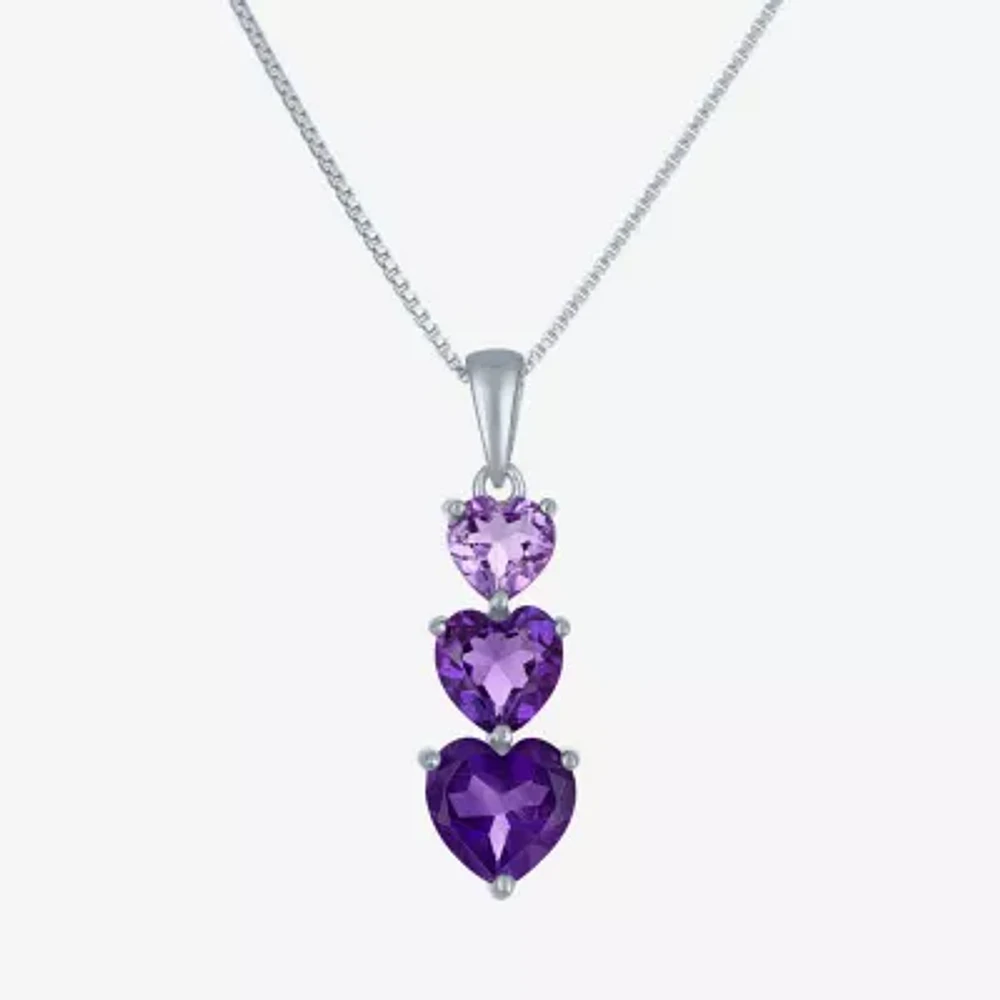 Womens Lab Created Purple Amethyst Sterling Silver Heart Pendant Necklace