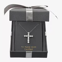 Floating Diamonds (F / Vs2) Womens 2 CT. T.W. Lab Grown White Diamond 14K White Gold Cross Pendant Necklaces