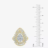 (G / Si2) Womens 2 CT. T.W. Lab Grown White Diamond 14K Gold Pear Cluster Side Stone Cocktail Ring