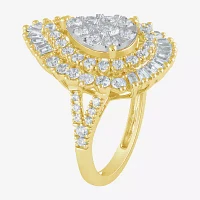 (G / Si2) Womens 2 CT. T.W. Lab Grown White Diamond 14K Gold Pear Cluster Side Stone Cocktail Ring