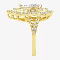 (G / Si2) Womens 2 CT. T.W. Lab Grown White Diamond 14K Gold Pear Cluster Side Stone Cocktail Ring