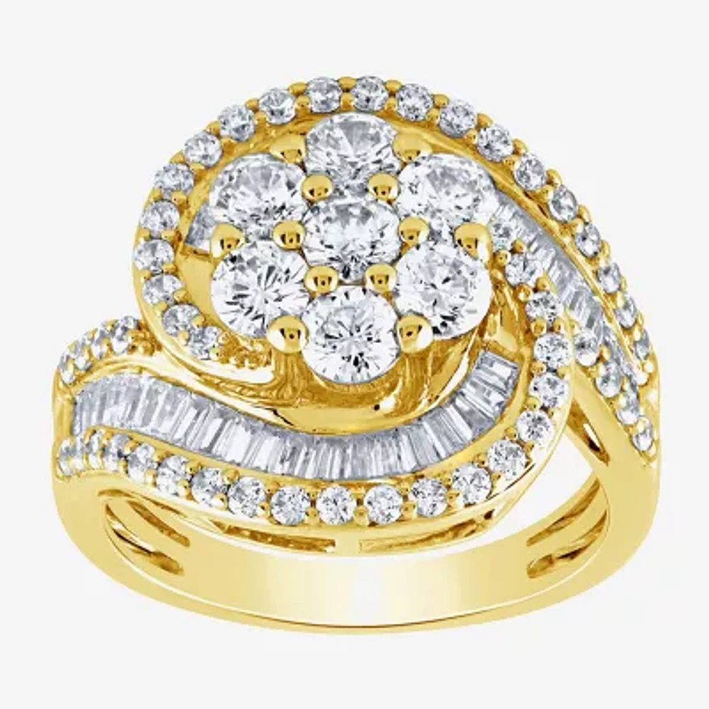 Diamond Blossom (G / Si2) Womens 2 CT. T.W. Lab Grown White Diamond 10K Gold Round Cluster Halo Cocktail Ring