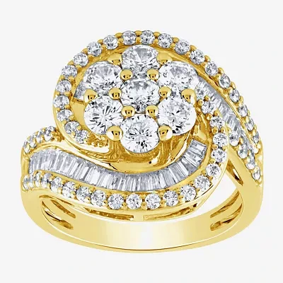 Diamond Blossom (G / Si2) Womens 2 CT. T.W. Lab Grown White Diamond 10K Gold Round Cluster Halo Cocktail Ring