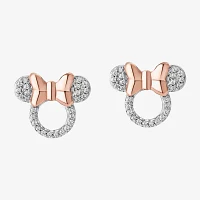 Disney Jewels Collection 1/8 CT. T.W. Natural White Diamond 14K Rose Gold Over Silver Sterling Silver 9.6mm Bow Mickey and Friends Mickey Mouse Clubhouse Minnie Mouse Stud Earrings