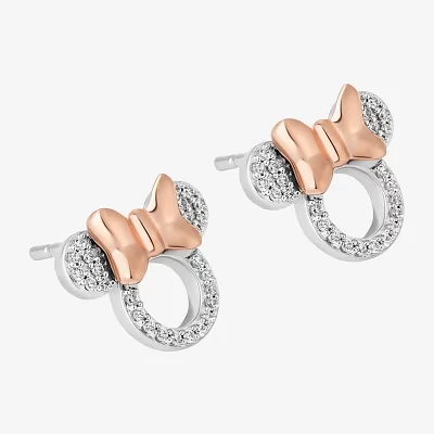 Disney Jewels Collection 1/8 CT. T.W. Natural White Diamond 14K Rose Gold Over Silver Sterling Silver 9.6mm Bow Mickey and Friends Mickey Mouse Clubhouse Minnie Mouse Stud Earrings