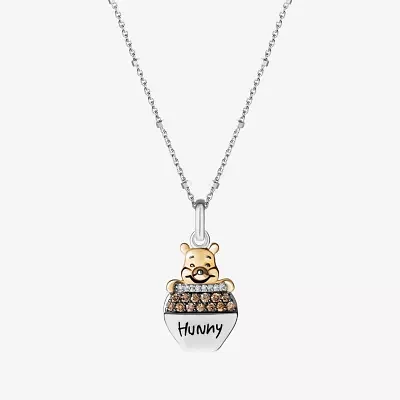 Disney Jewels Collection Womens 1/8 CT. T.W. Natural Champagne Diamond 14K Gold Over Silver Sterling Silver Winnie The Pooh Pendant Necklace