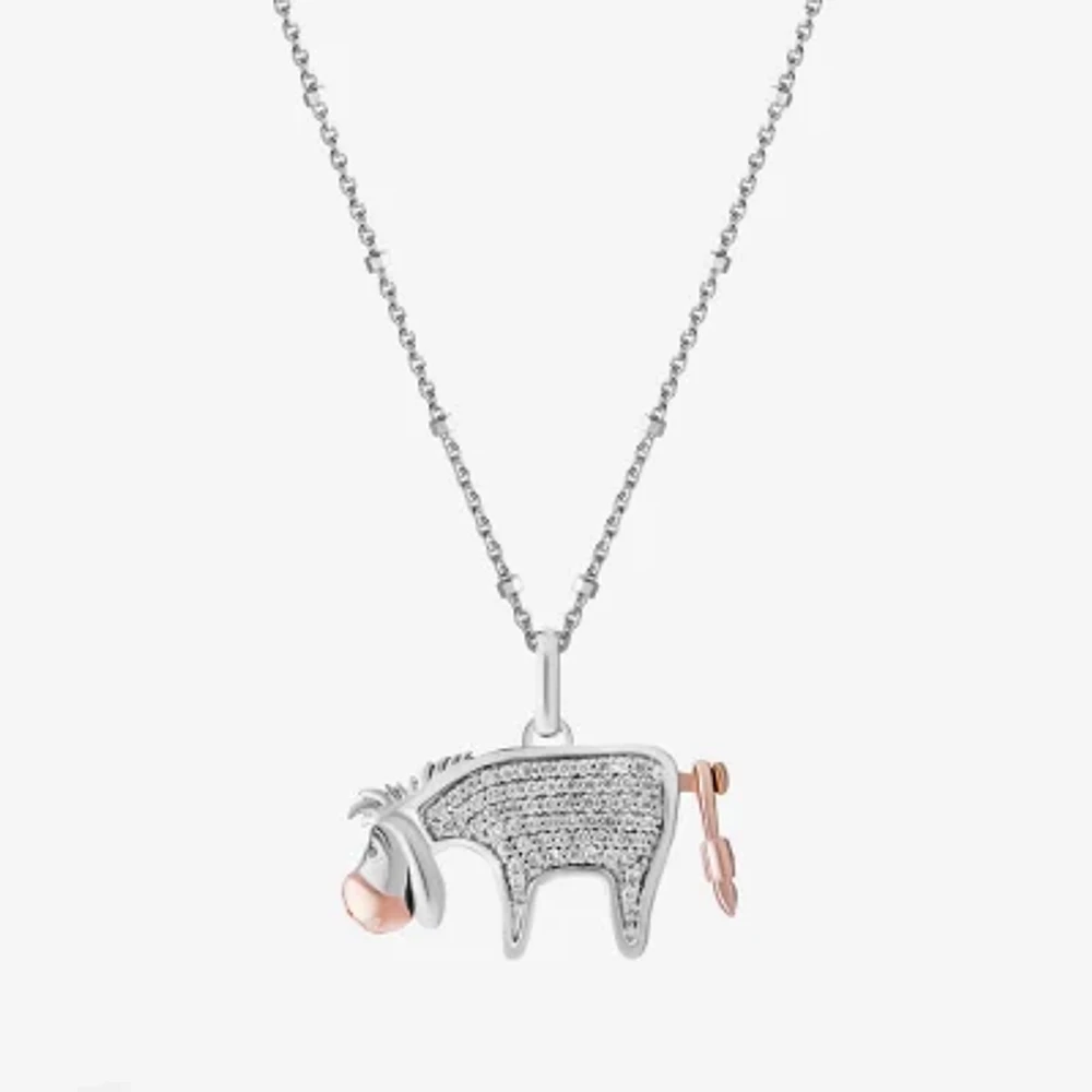 Disney Jewels Collection Womens 1/5 CT. Natural White Diamond 14K Rose Gold Over Silver Sterling Silver Eeyore Pendant Necklace