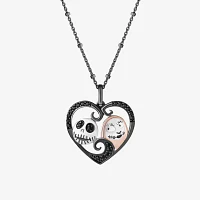 Disney Jewels Collection Womens 1/5 CT. Natural Black Diamond 14K Rose Gold Over Silver Sterling Silver Heart Nightmare Before Christmas Pendant Necklace