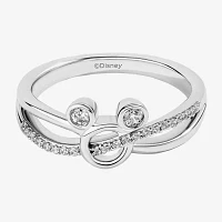 Disney Jewels Collection Womens 1/6 CT. T.W. Natural White Diamond Sterling Silver Mickey and Friends Mouse Clubhouse Crossover Cocktail Ring