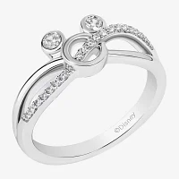 Disney Jewels Collection Womens 1/6 CT. T.W. Natural White Diamond Sterling Silver Mickey and Friends Mouse Clubhouse Crossover Cocktail Ring