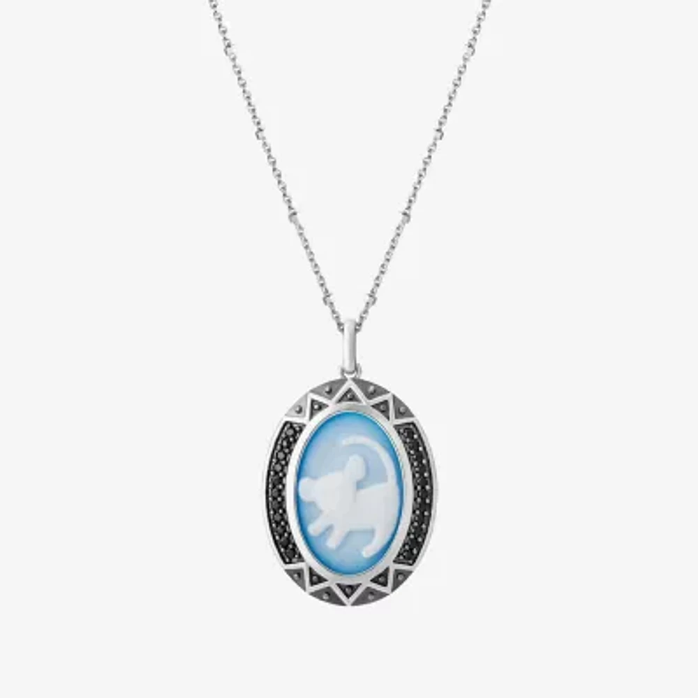 Disney Jewels Collection Womens 1/5 CT. Genuine Blue Agate Sterling Silver Cameo Oval 18 Inch Pendant Necklace