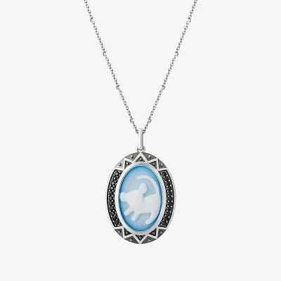 Disney Jewels Collection Womens 1/5 CT. Genuine Blue Agate Sterling Silver Cameo Oval 18 Inch Pendant Necklace