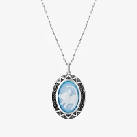 Disney Jewels Collection Womens 1/5 CT. Genuine Blue Agate Sterling Silver Cameo Oval 18 Inch Pendant Necklace