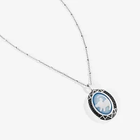 Disney Jewels Collection Womens 1/5 CT. Genuine Blue Agate Sterling Silver Cameo Oval 18 Inch Pendant Necklace