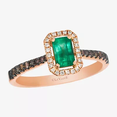 Le Vian® Grand Sample Sale™ Ring featuring 3/8 cts. Costa Smeralda Emeralds™, 1/8 cts. Chocolate Diamonds®, 1/20 cts. Nude Diamonds™ set in 14K Strawberry Gold®