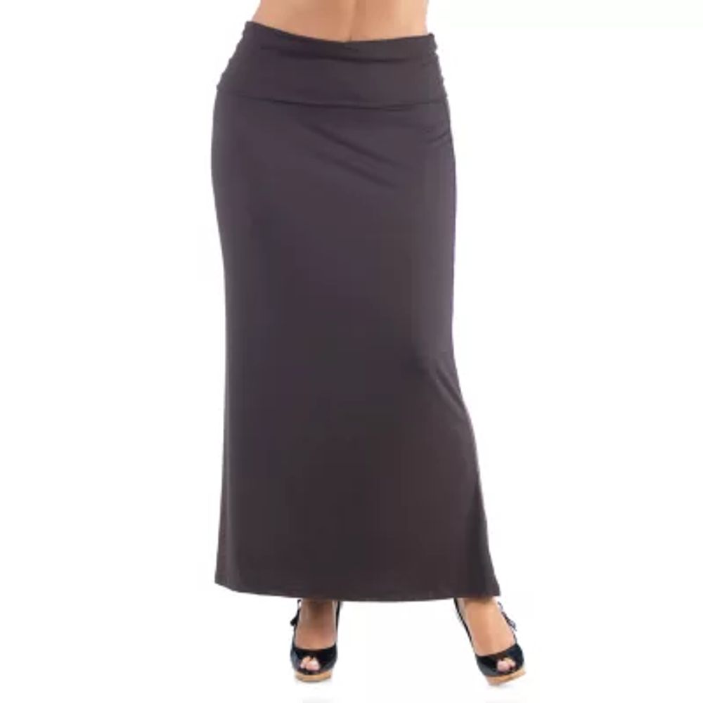 24seven Comfort Apparel Womens Mid Rise Stretch Fabric Maxi Skirt - Plus