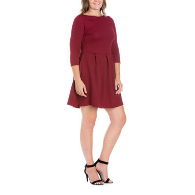 24seven Comfort Apparel Plus V-neck 3/4 Sleeve Cocktail Dress