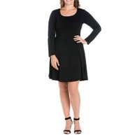 24seven Comfort Apparel Womens Long Sleeve A-Line Dress Plus