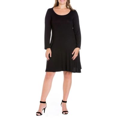 24seven Comfort Apparel Womens Long Sleeve A-Line Dress Plus