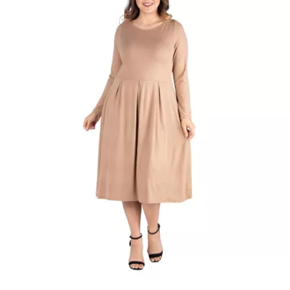 24seven Comfort Apparel Plus Long Sleeve Fit + Flare Dress - JCPenney