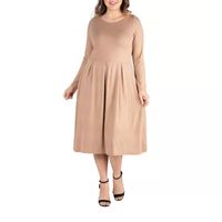 24seven Comfort Apparel Plus Long Sleeve Midi Fit + Flare Dress