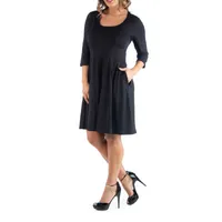 24seven Comfort Apparel Womens 3/4 Sleeve A-Line Dress Plus