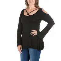 24seven Comfort Apparel Plus Womens Scoop Neck Long Sleeve Tunic Top