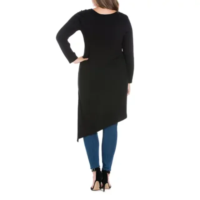 24/7 Comfort Apparel Women's Long Sleeve Knee Length Asymmetrical Tunic Top