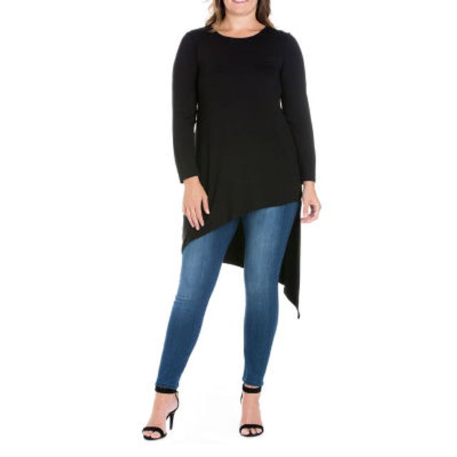 24seven Comfort Apparel 24/7 Comfort Apparel Womens Long Sleeve Knee Length  Asymmetrical Tunic - Plus