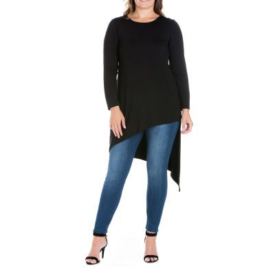 24seven Comfort Apparel Plus Womens Round Neck Long Sleeve Tunic Top