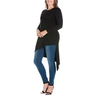 24/7 Comfort Apparel Womens Long Sleeve Knee Length Asymmetrical Tunic - Plus