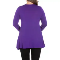 24seven Comfort Apparel Plus Womens Round Neck Long Sleeve Tunic Top