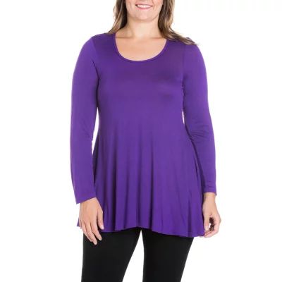 24seven Comfort Apparel Plus Womens Round Neck Long Sleeve Tunic Top