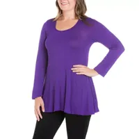 24seven Comfort Apparel Plus Womens Round Neck Long Sleeve Tunic Top