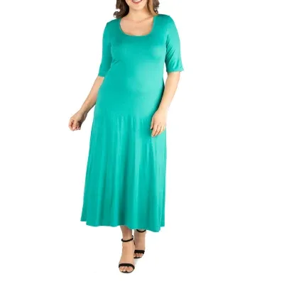 24seven Comfort Apparel Womens Plus 3/4 Sleeve Maxi Dress