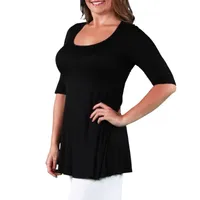 24seven Comfort Apparel Plus Womens Scoop Neck Elbow Sleeve Tunic Top