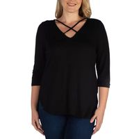 24/7 Comfort Apparel Womens Criss Cross Round Hemline Tunic Top - Plus