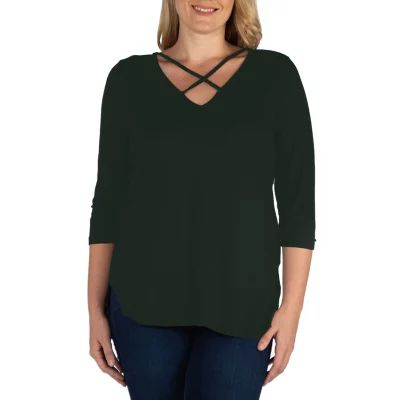 24/7 Comfort Apparel Womens Criss Cross Round Hemline Tunic Top - Plus