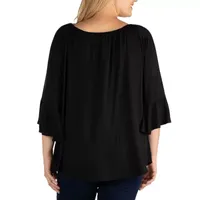 24seven Comfort Apparel Plus Womens Round Neck 3/4 Sleeve Tunic Top