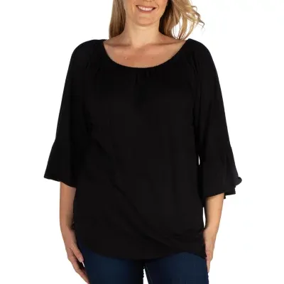 24/7 Comfort Apparel Womens Bell Sleeve Loose Fit Tunic - Plus