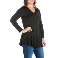 24seven Comfort Apparel Plus Womens Henley Neck Long Sleeve Tunic Top