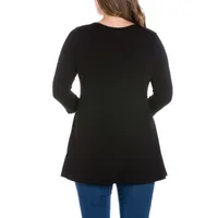 24seven Comfort Apparel Plus Womens V Neck 3/4 Sleeve Tunic Top