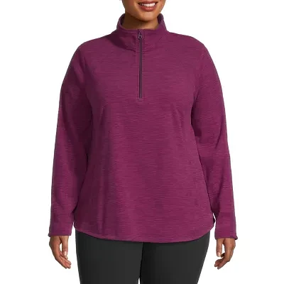 St. John's Bay Plus Polar Fleece Womens Mock Neck Long Sleeve Quarter-Zip Pullover