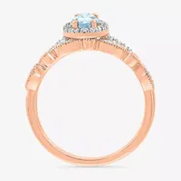 Modern Bride Gemstone Womens Genuine Blue Aquamarine 14K Rose Gold Oval Bridal Set