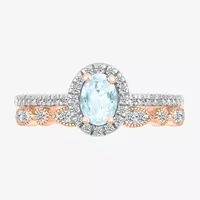 Modern Bride Gemstone Womens Genuine Blue Aquamarine 14K Rose Gold Oval Bridal Set