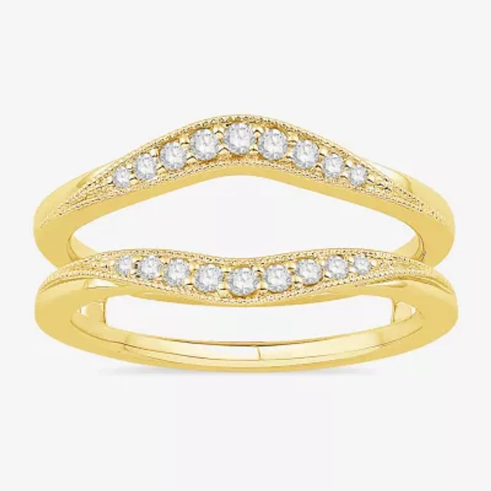 Womens 1/5 CT. Natural White Diamond 10K Gold Wedding Ring Guard